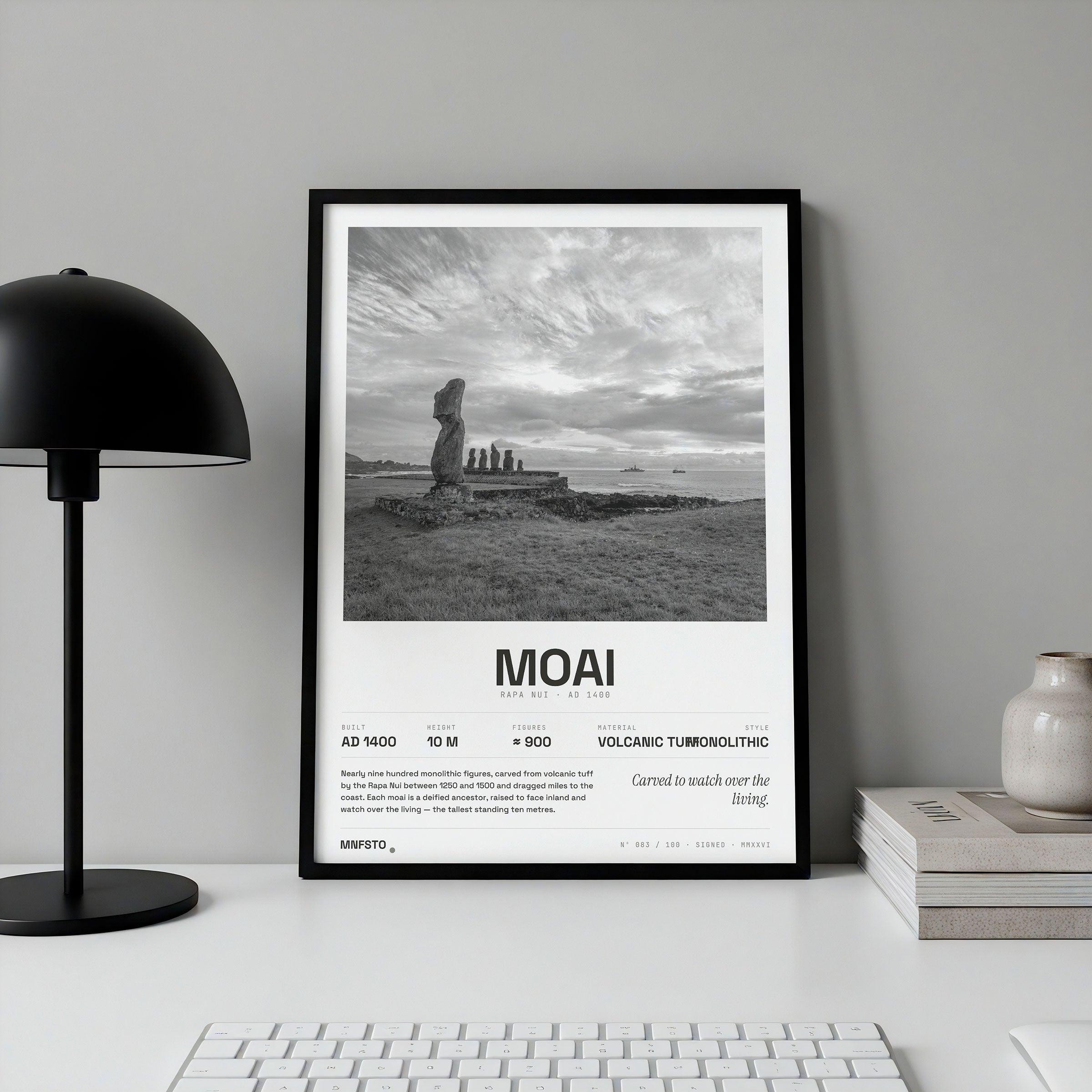 MNFSTO — Moai framed print on a desk