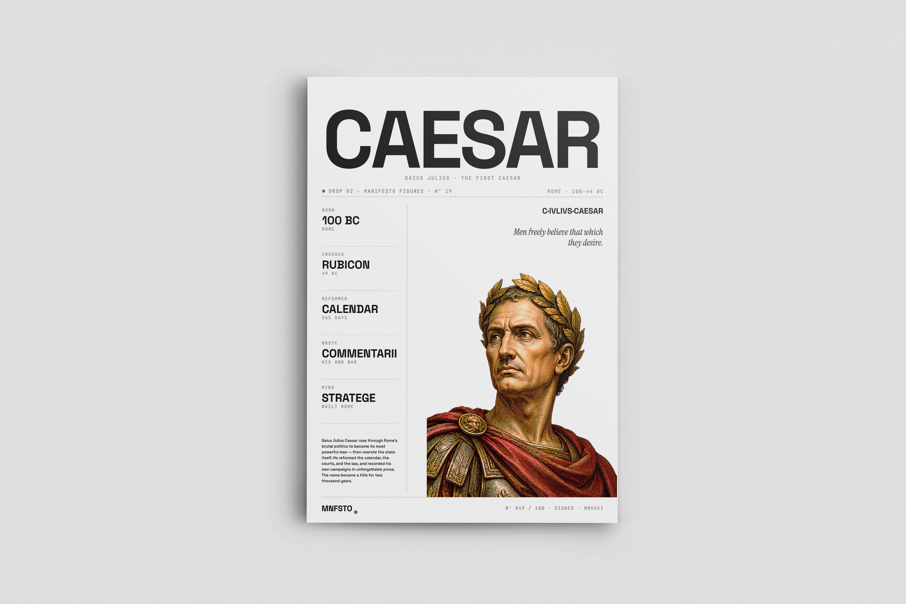 Julius Caesar framed poster on wall